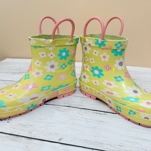 Toddler Girl's Western Chief Flower Power Shorty Rain Boots Size 10 Yellow - Picture 2 of 6